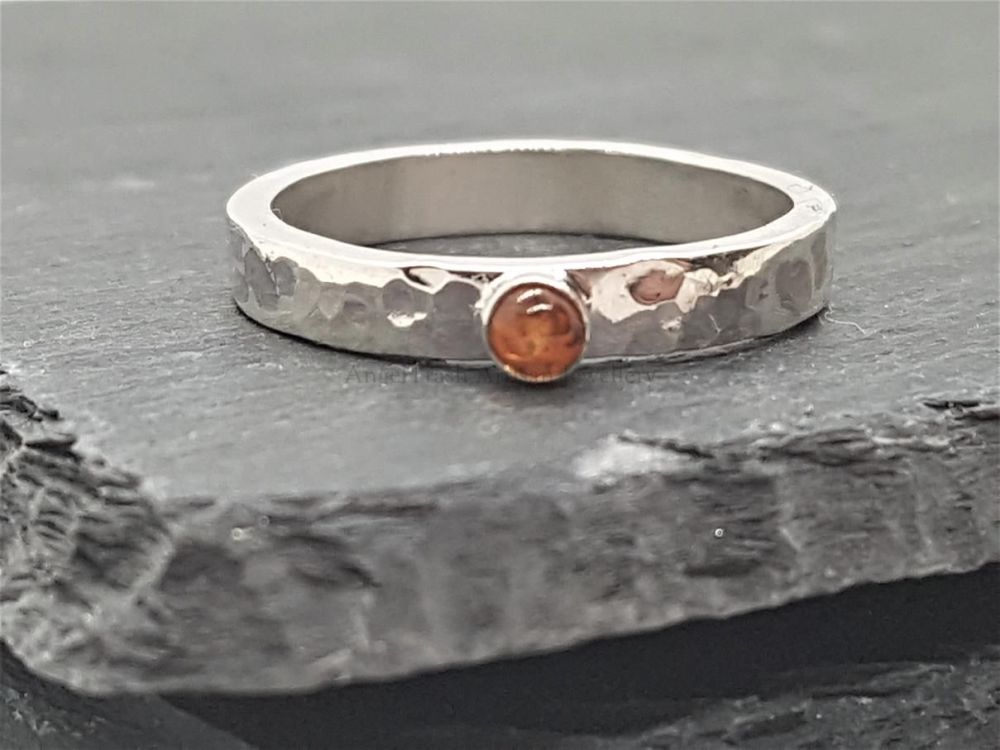 Sterling Silver Ring - Alma Collection - With 3mm Amber Gemstone