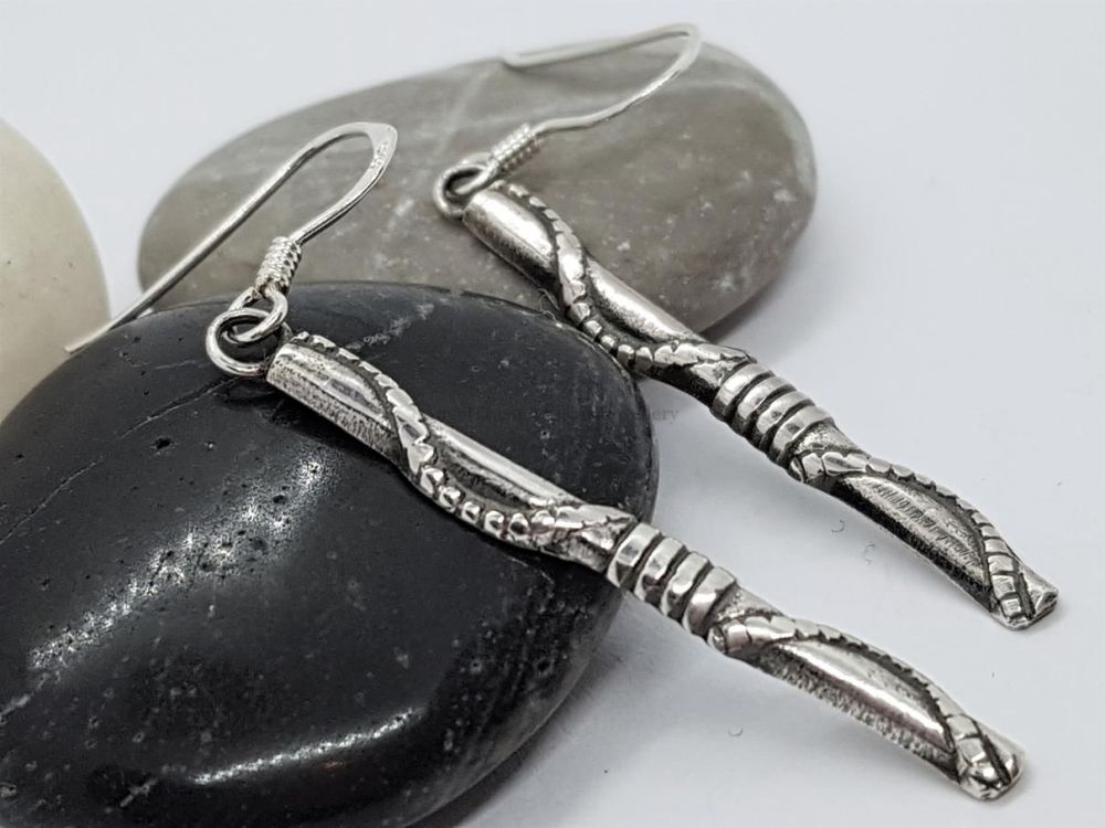 Sterling Silver Earrings - Rope & Bar Drop Earrings
