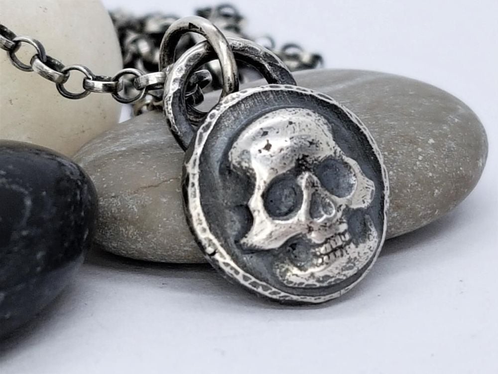 Sterling Silver Necklace - Emerging Skull Necklace - Rebel Collection