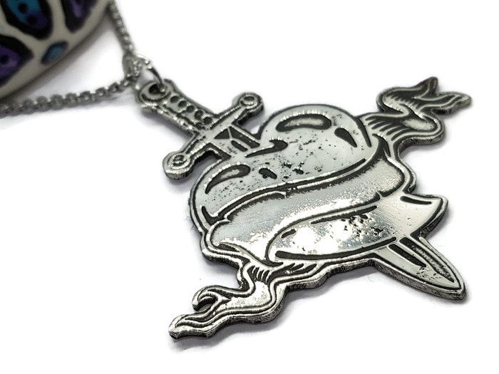 Pewter Rebel Range - Love Hurts Heart & Sword Necklace