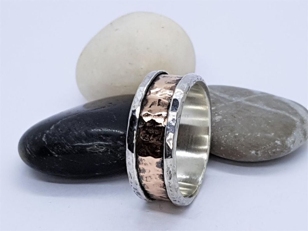 Ring - Mixed Metal - Sterling Silver Core Ring with Hammered Bronze Outer R