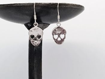 Earrings - Sterling Silver - Hammered Sugar Skull Earrings