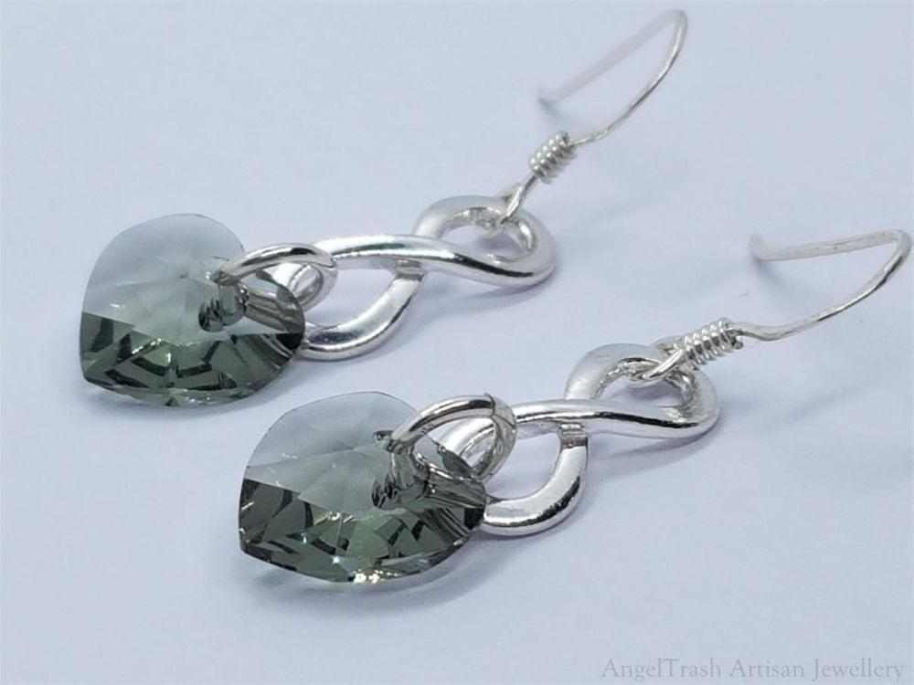 Earrings - Sterling Silver - Infinity Crystal Heart Earrings