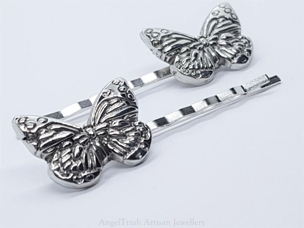 Hairclip - Pewter Butterfly Hairclip - Sold in Pairs