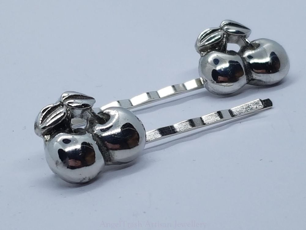 Hairclip - Pewter Cherries Hairclip - Sold in Pairs