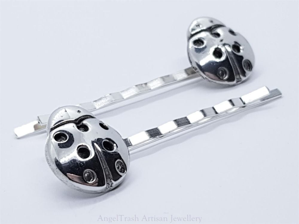 Hairclip - Pewter Ladybird Hairclip - Sold in Pairs