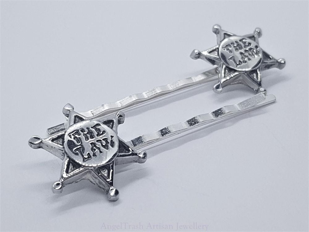 Hairclip - Pewter Sheriff Badge Hairclip - Sold in Pairs