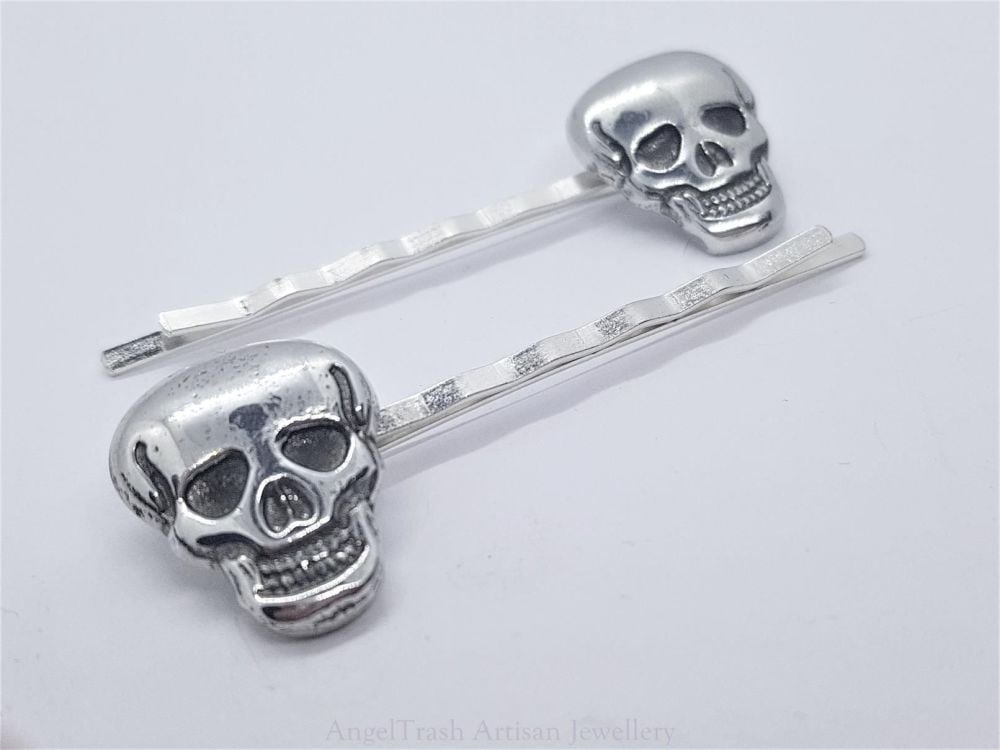 Hairclip - Pewter Skull Hairclip - Sold in Pairs