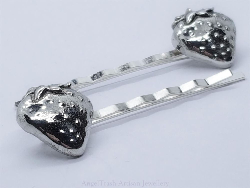 Hairclip - Pewter Strawberry Hairclip - Sold in Pairs