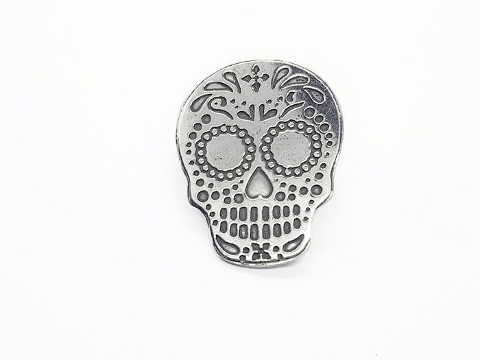 Lapel Pin - Pewter Sugar Skull Pin Badge Design 1