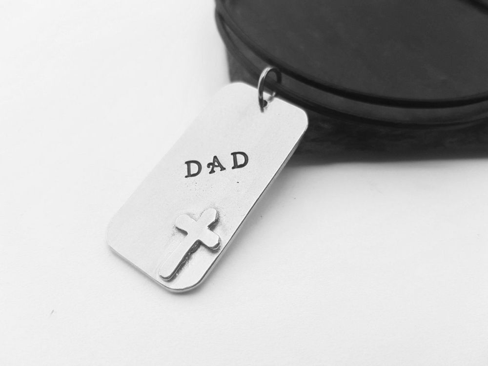 Necklace - Pewter - DAD - Rectangle with Cross Detail