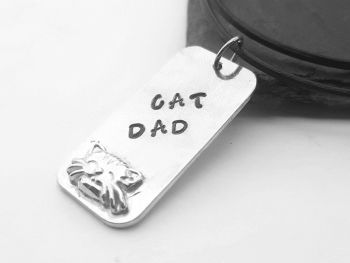 Necklace - Pewter - CAT DAD - Rectangle with Cat detail