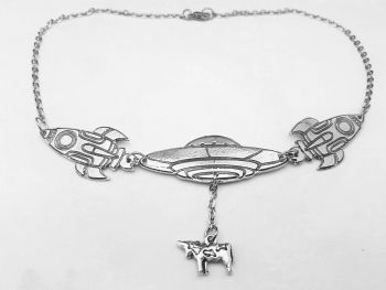 Chest Piece Necklace - Pewter - Space Themed - Beam Moo Up