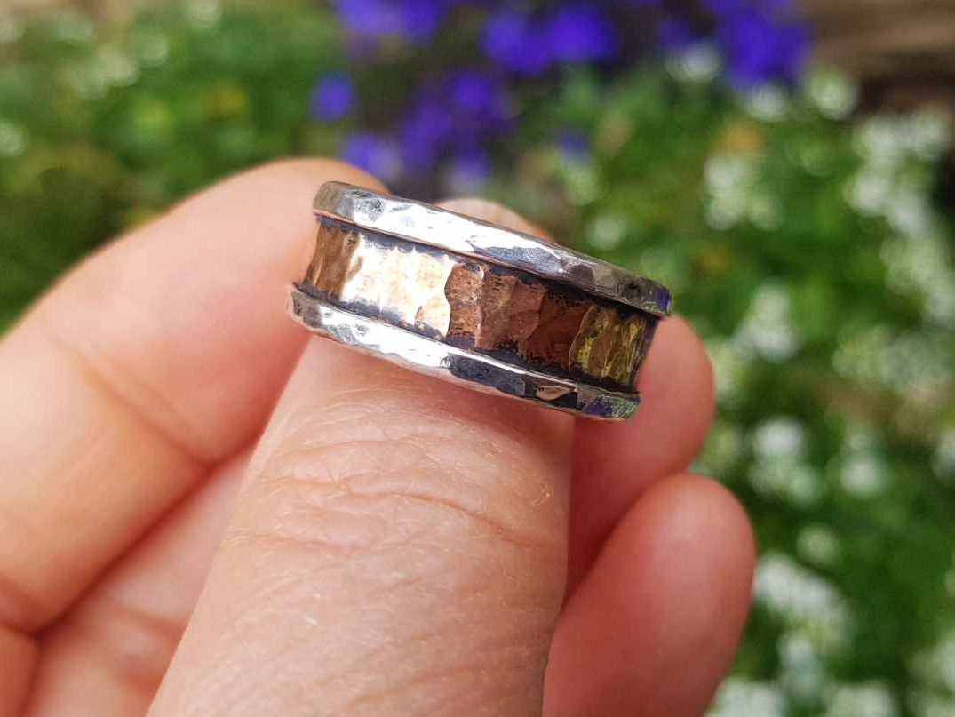 Ring - Mixed Metal - Sterling Silver Core Ring with Hammered Bronze - Size