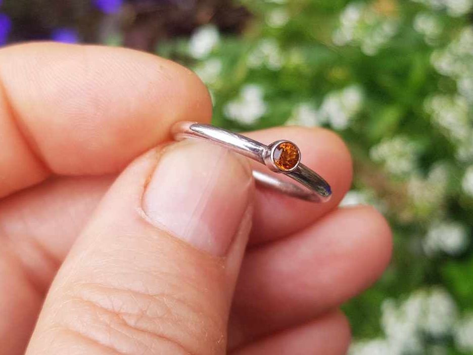 Ring - Sterling Silver - Stacking Ring - Slim Round Ring with 3mm Citrine -