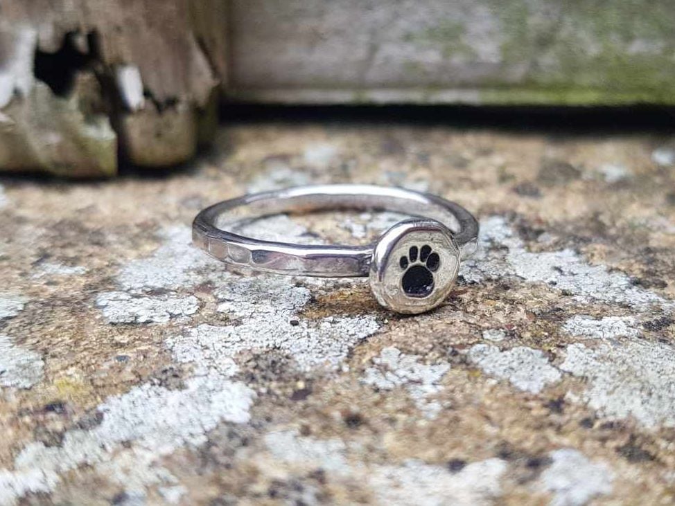 Ring - Sterling Silver - Stacking Ring - Slim Round Stacking Ring with Paw