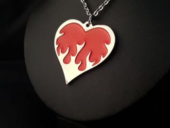 Necklace - Pewter - Coloured Flaming Heart Necklace - Choose Colour