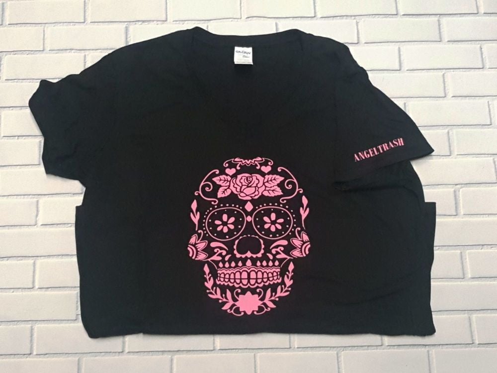 Ladies T Shirt - V Neck - Sugar Skull - Choose Colour