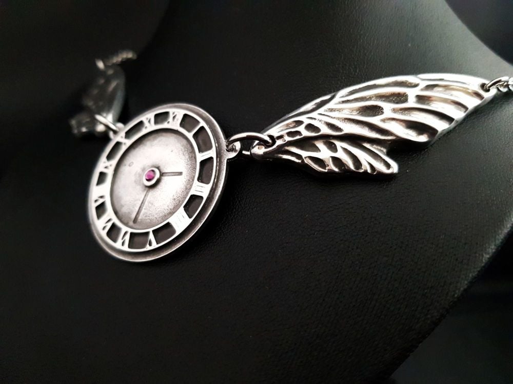 Chest Piece Necklace - Pewter - Time Flies