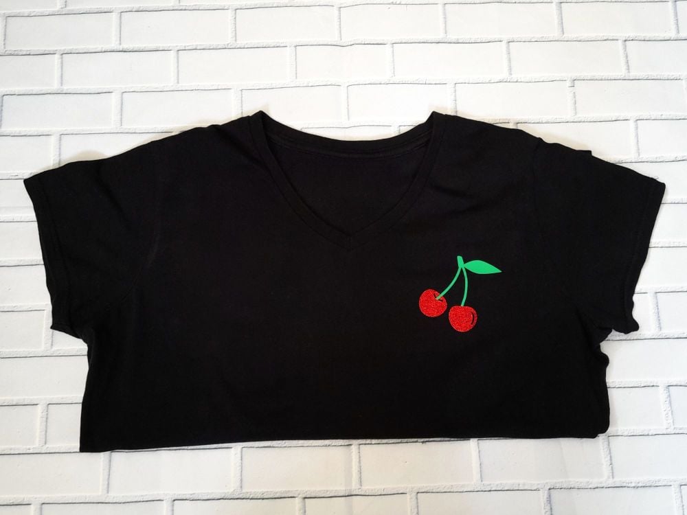 Ladies T Shirt - V Neck - Sparking Cherry