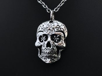 Necklace - Pewter - Large Sugar Skull Pendant