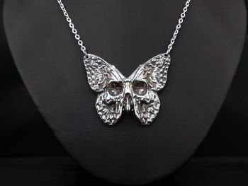 Pewter Necklace - Large Skull Butterfly Statement Piece