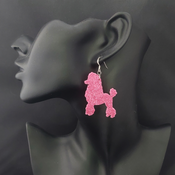 Large Pink Glitter Poodle Resin Earrings