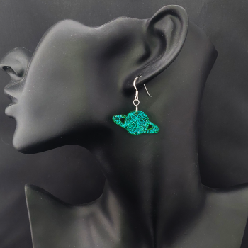 Small Green Sparkly Planet Earrings