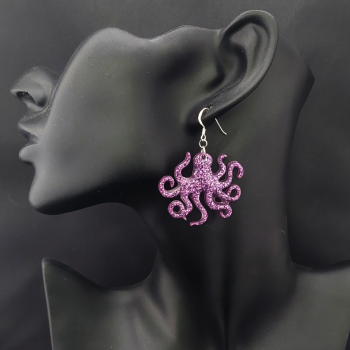 Purple Sparkly Octopus Earrings