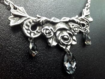 Pewter  Crystal Rose Necklace