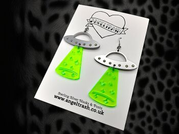 UFO Earrings set with Austrian Crystals hanging from Sterling Silver Hooks