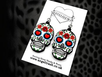 Sugar Skull - Medium Size Earrings with Sterling Silver Hooks