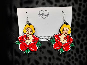 Tattooed Pinup Earrings with Sterling Silver Hooks