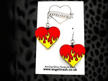 Flaming Heart - Small Size Earrings with Sterling Silver Hooks