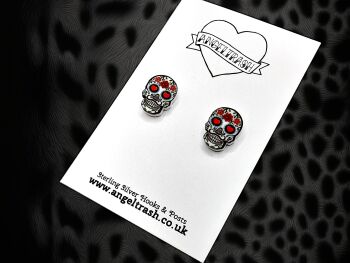 Sugar Skull - Tiny Size Stud Earrings with Sterling Silver Posts & Butterflies