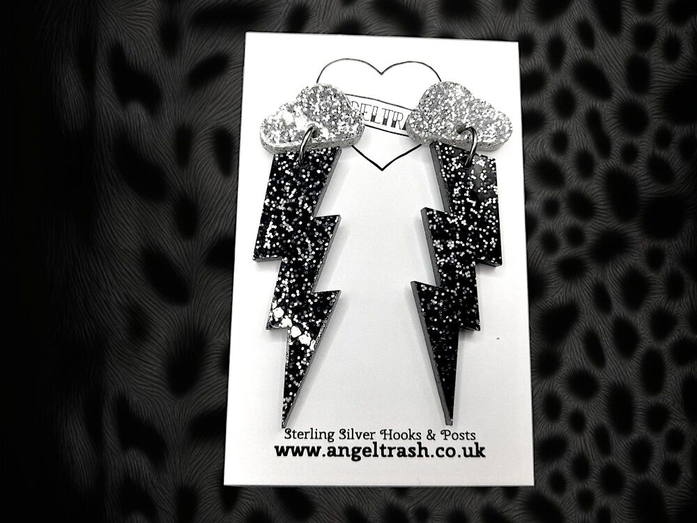 Cloud and Lightning Earrings with Sterling Silver Hooks