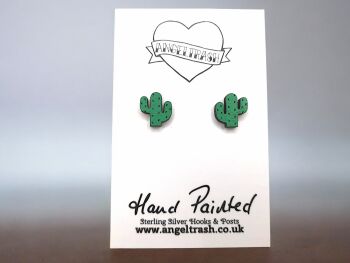 Tiny Hand Painted Wood Cactus Studs