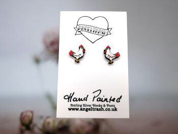 Tiny Hand Painted Wood Chicken Studs