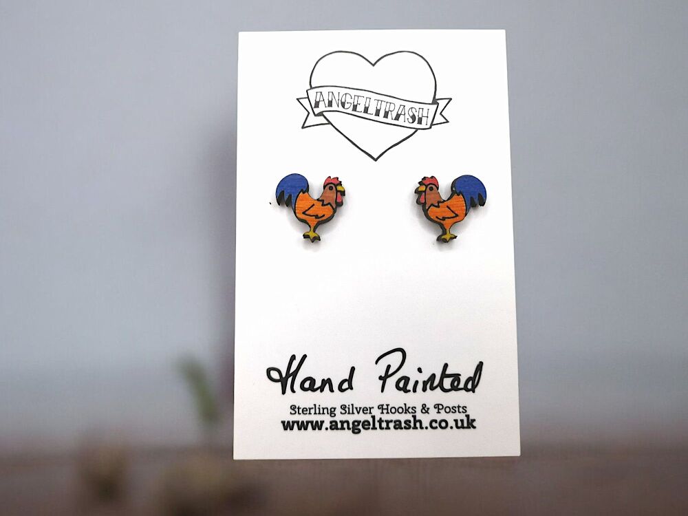 Tiny Hand Painted Wood Cockerel Studs