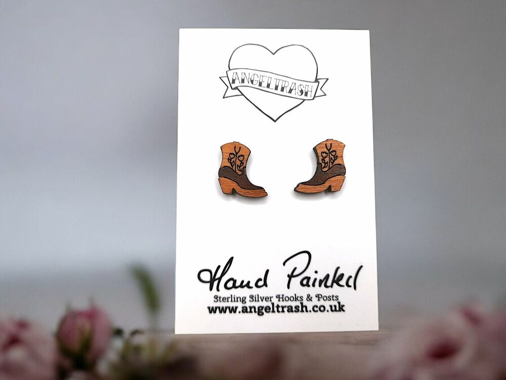 Tiny Hand Painted Wood Cowgirl Boots Studs