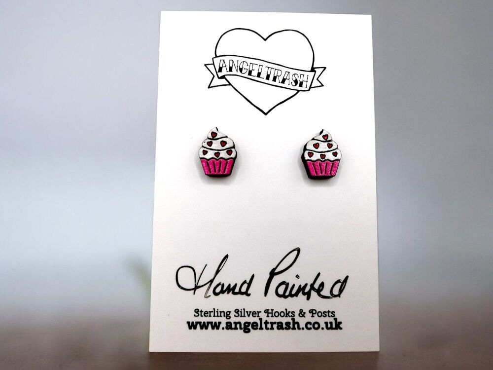 Tiny Hand Painted Wood Cupcake Studs