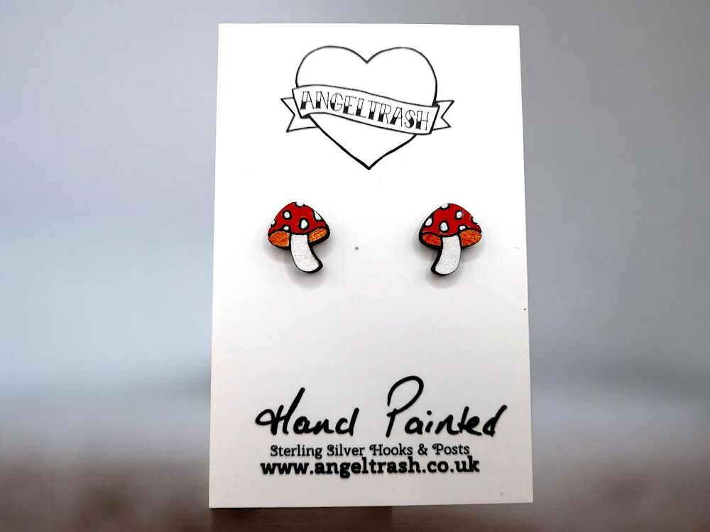 Tiny Hand Painted Wood Mushroom Studs