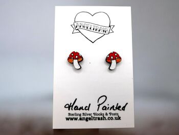 Tiny Hand Painted Wood Mushroom Studs