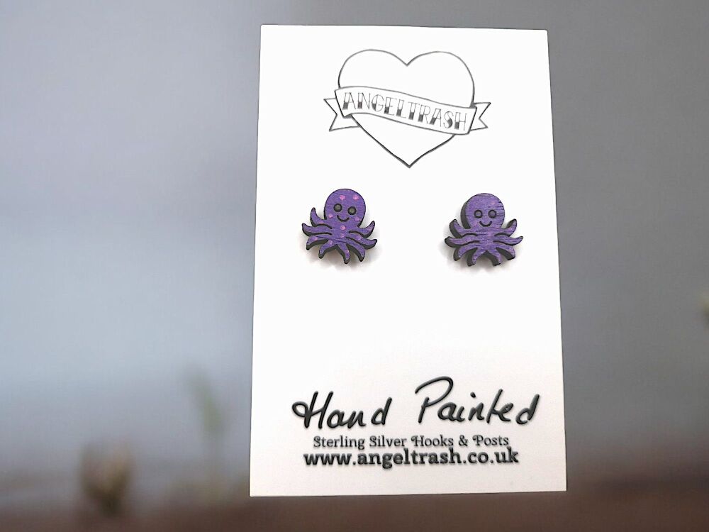 Tiny Hand Painted Wood Octopus Studs