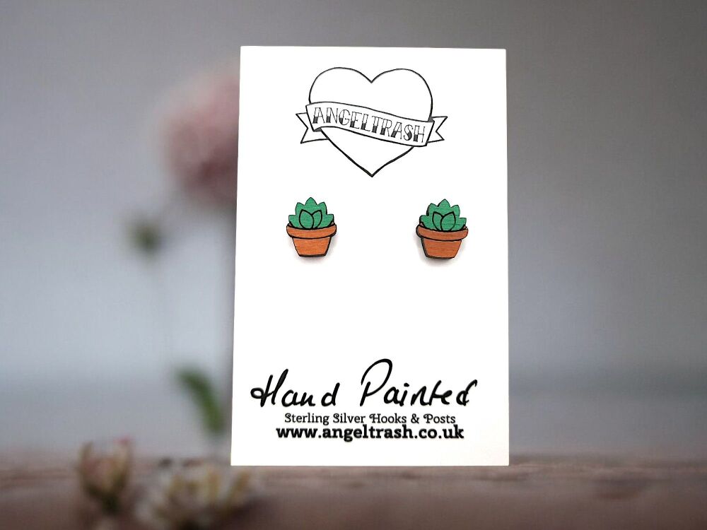 Tiny Hand Painted Wood Succulent Studs