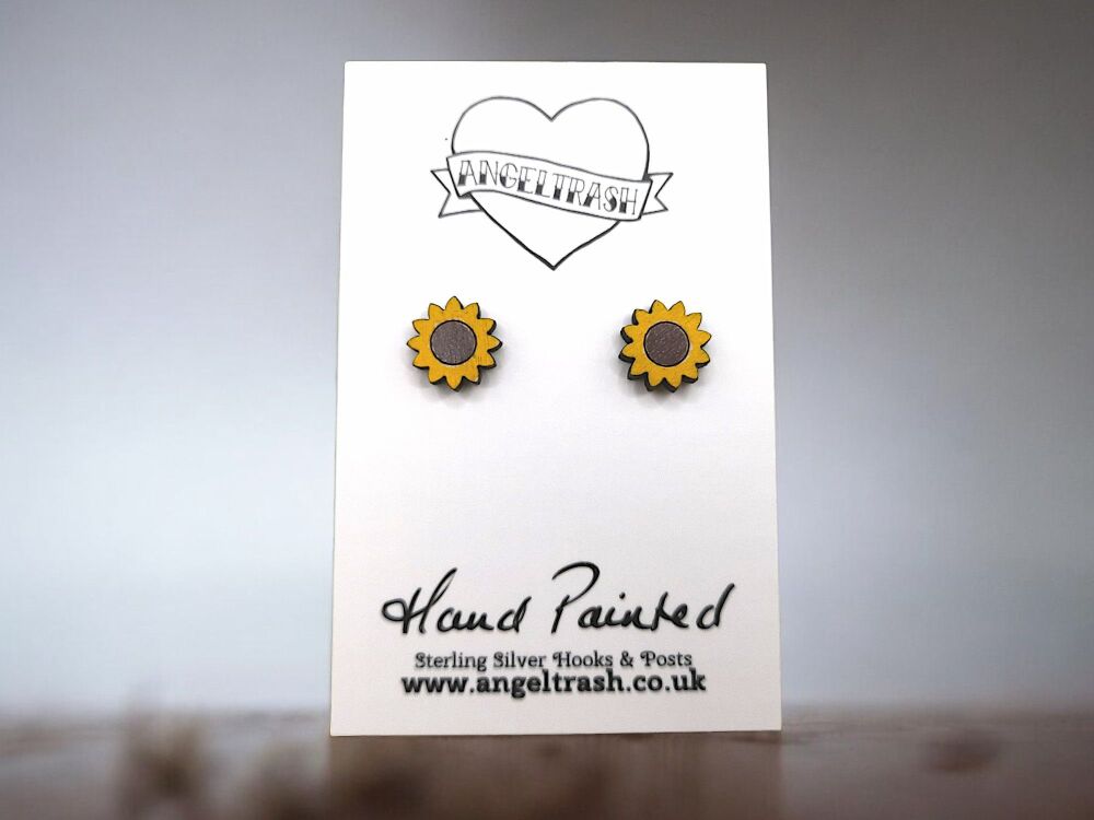 Tiny Hand Painted Wood Sunflower Studs