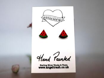 Tiny Hand Painted Wood Watermelow Slice Studs