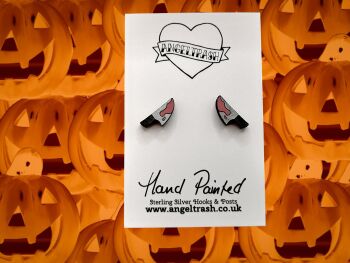 Tiny Hand Painted Wooden Halloween Studs - Bloody Knife