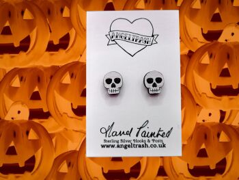 Tiny Hand Painted Wooden Halloween Studs - Skull