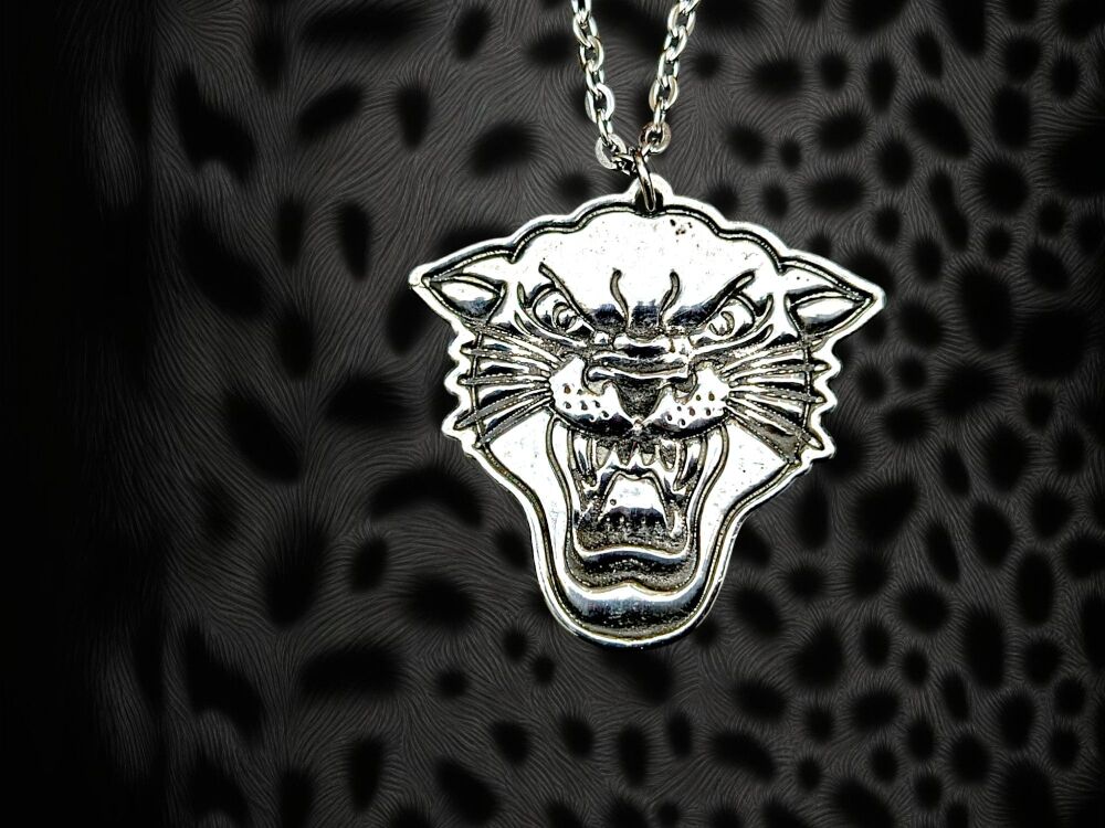 Necklace - Pewter - Traditional Panther Face Tattoo